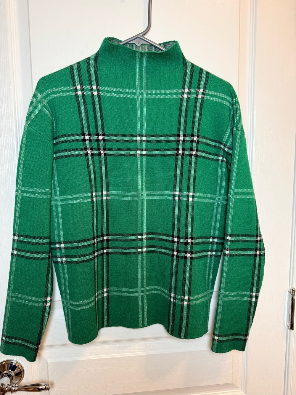 Nicole Miller Green Plaid Mock Neck Sweater small - Picture 2 of 8